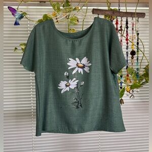 SHEIN Green Floral Short Sleeve Top